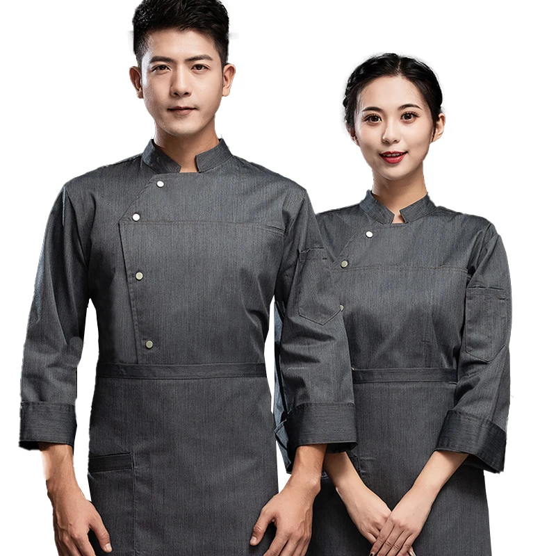 Long Sleeve Chef Costume Men's Kitchen Jacket Hotel Catering Uniform Bakery Cafe Cook Shirt Waiter Cooking   Workwear