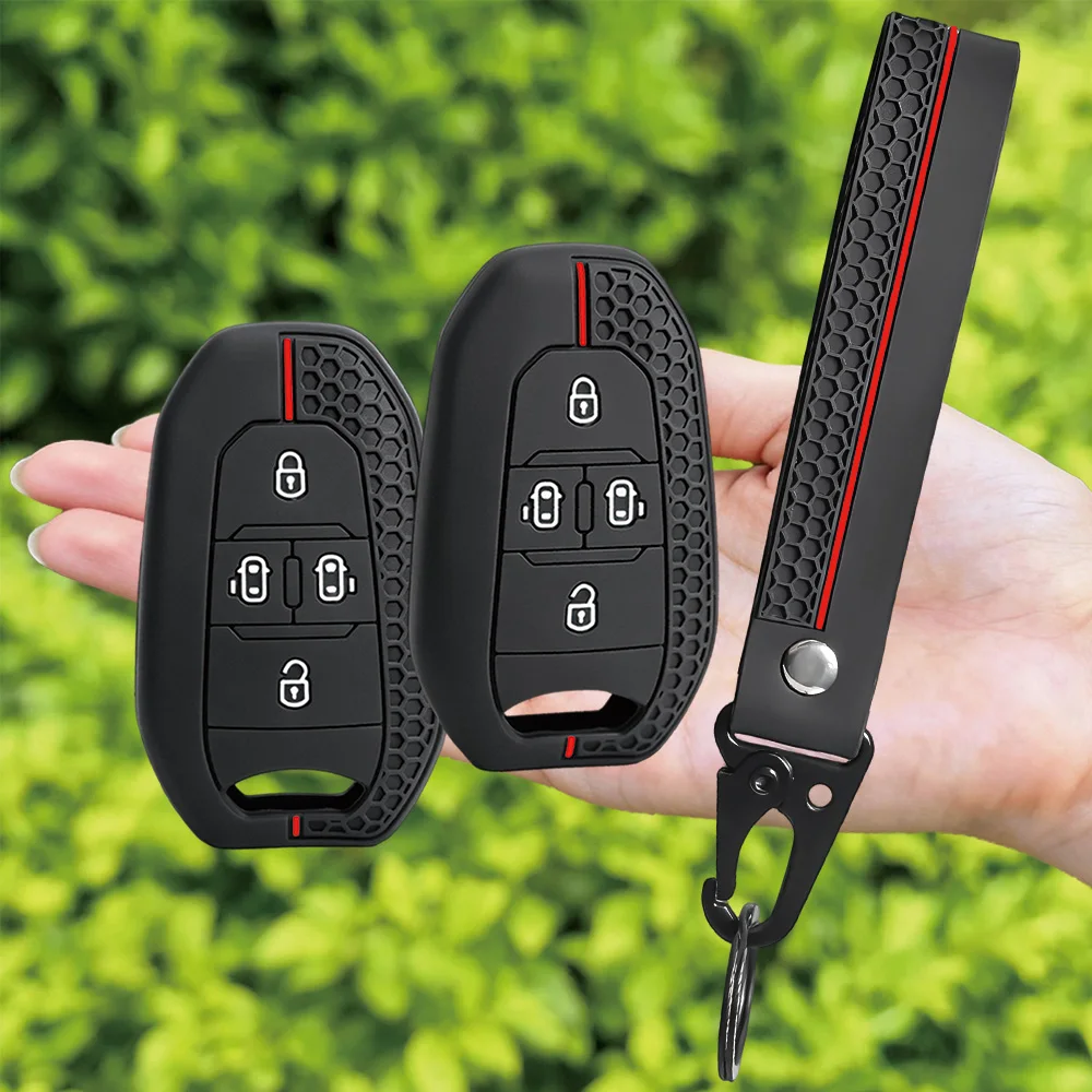 For Peugeot Expert Traveller For Citroen Spacetourer Jumpy silicone car key fob cover with long wrist strap and swivel clip