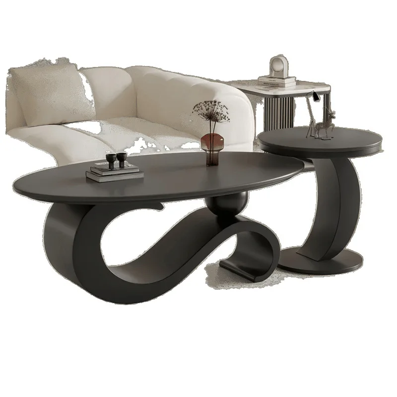 

New rock slab oval coffee table, small apartment light luxury modern living room living