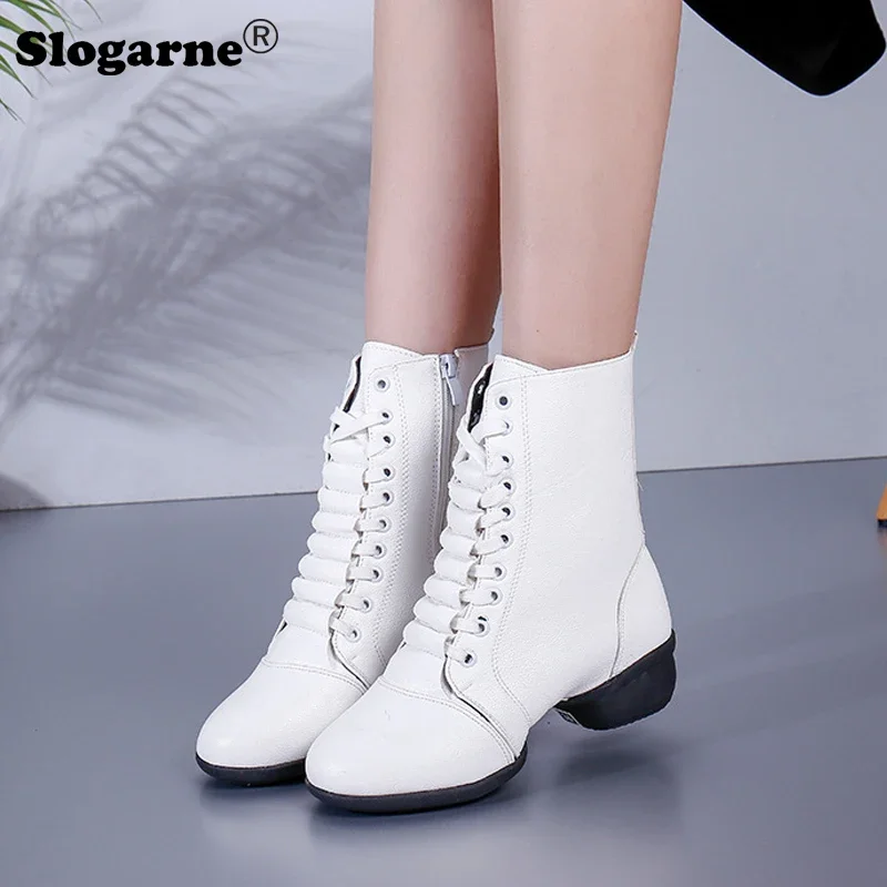 Women 4CM Heels Jazz Boots Woman Modern Latin Jazz Ballroom Dance Shoes Ladies 2024 Summer Hollow Soft Sole Dance Sports Boots