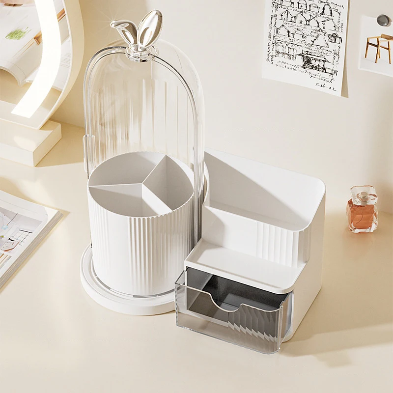 1Pc 360° Rotating Makeup Brush Holder Cosmetic Organizer Waterproof Lipstick Eyebrow Pencil Eye Shadow Dustproof Clear Lid