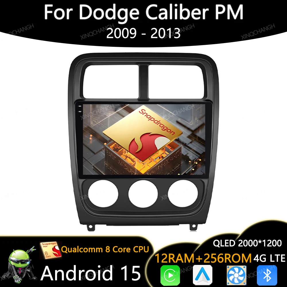 Android 15 Car Radio For Dodge Caliber PM 2009 - 2013 Carplay Auto Multimedia Stereo Video Player Head Unit Qualcomm BT QLED GPS