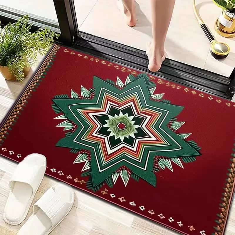 Boho Tribal Geometric Sun Pattern Doormat Retro Ethnic Terracotta Ornament Print Non Slip Entry Rug Indoor Outdoor Decor