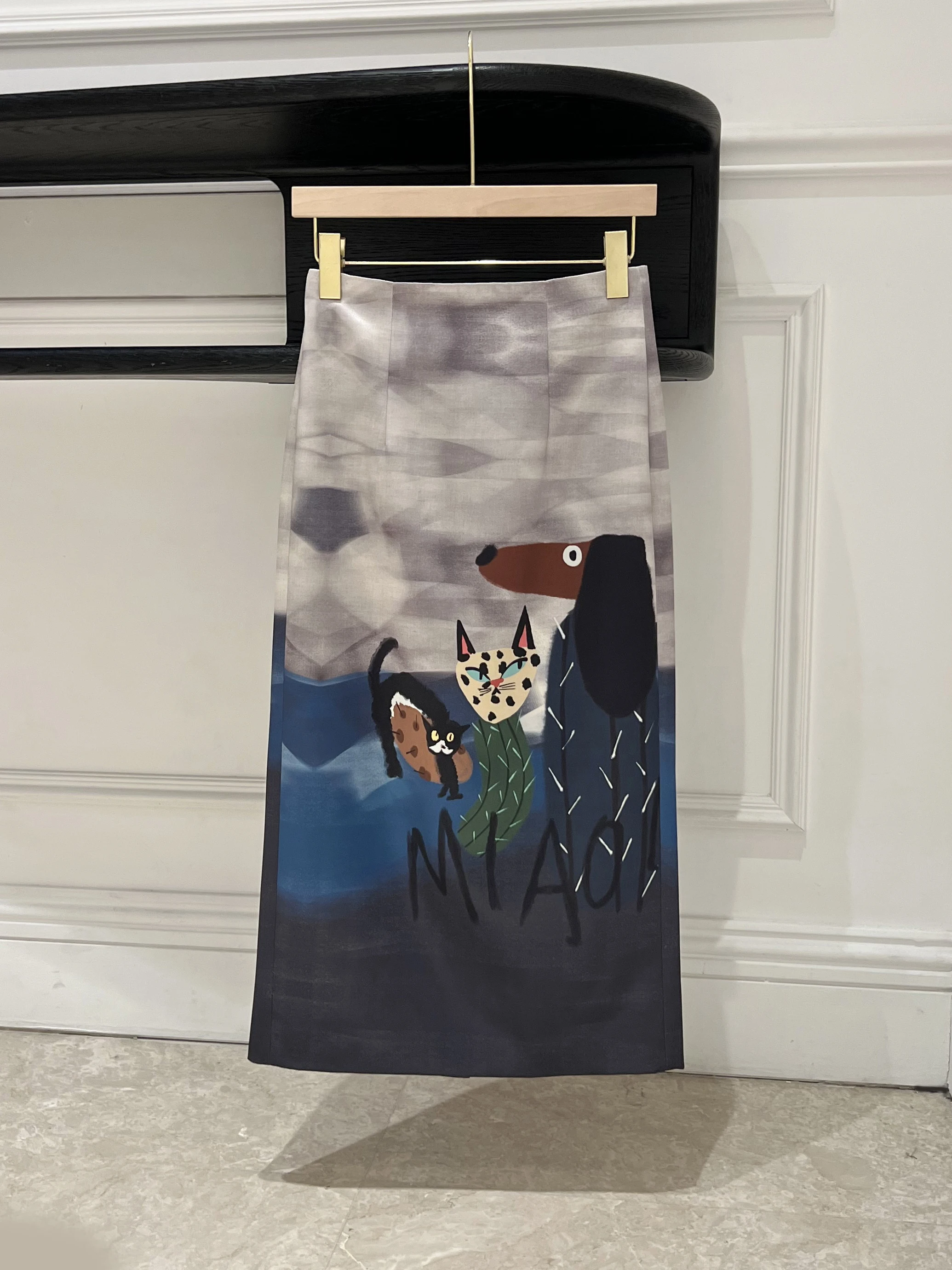 

Retro Oil Painting Print High Waist Midi Skirt Slimming Versatile Spring Summer New Arrival Women's Faion Commute Sle