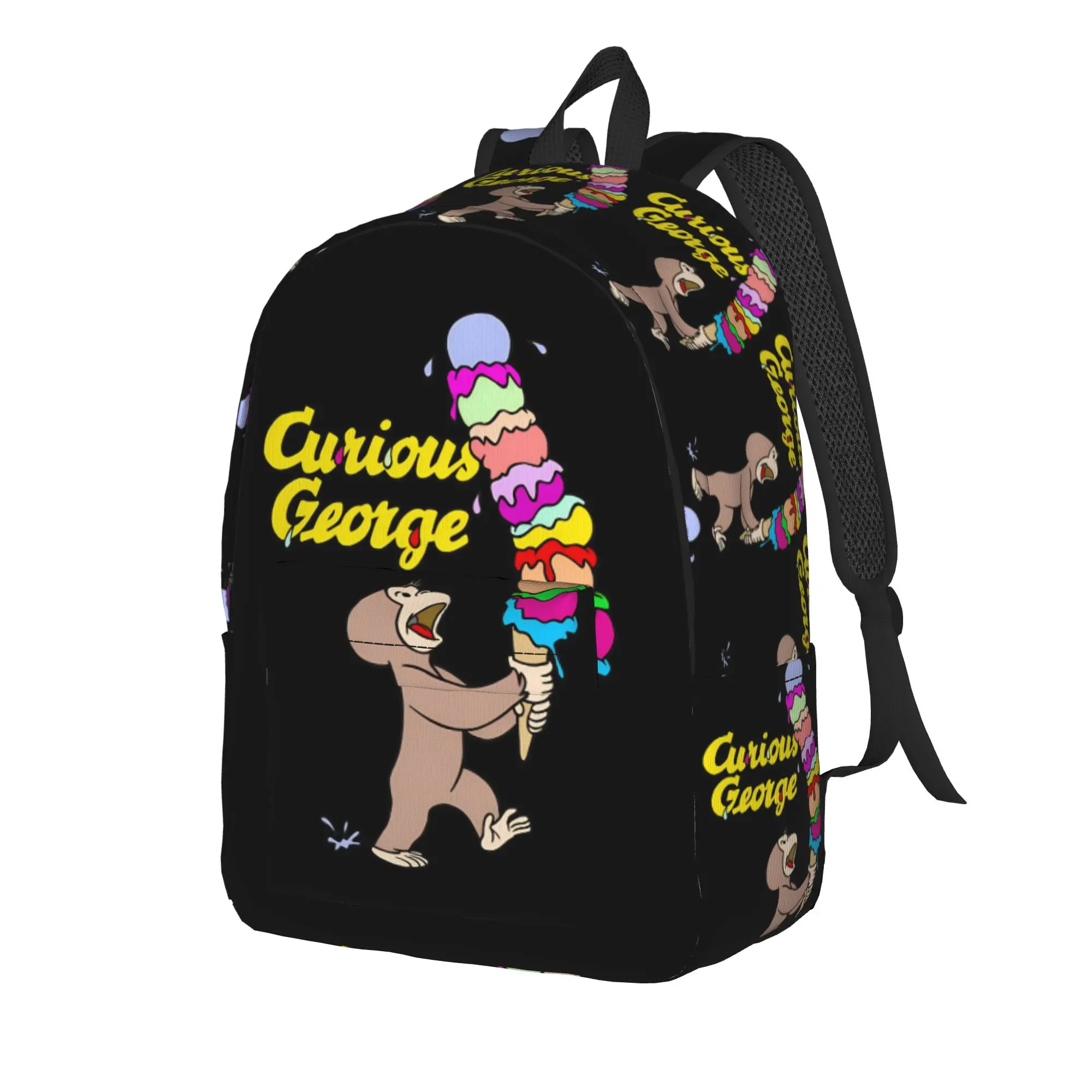 Curious George With A Giant Ice Cream Cone Limited Edition Backpack  University Backpacks Male School Bags Lightweight Rucksack
