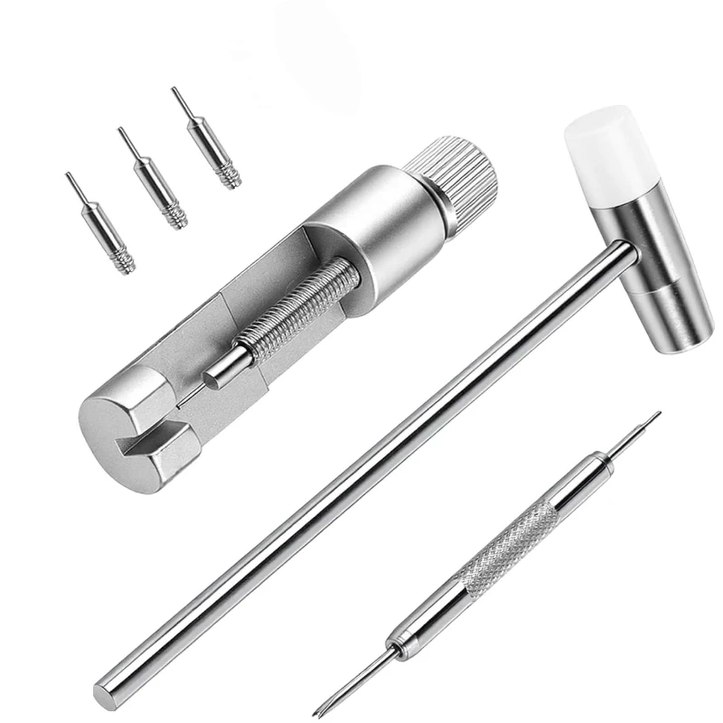 Watch Band Link Pin Removal Tool with Hammer & Punch Needle Professional Watch Strap Adjuster for Resizing Metal Watch Bracelet