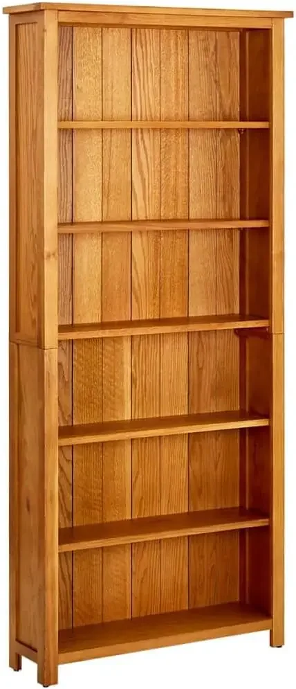 6-Tier Bookcase Solid Oak Wood, Wooden Bookshelf cabinets Display Shelves Organizer for Books, Magazines, documents, CDs