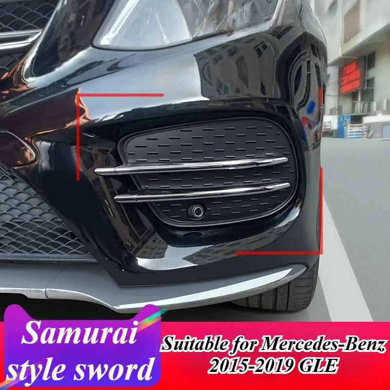 

For Mercedes Benz GLE W166 2015-2019 Front Bumper Air Blade Fog Light Trim Glossy Black ABS Lip Spoiler Exterior Styling Kit
