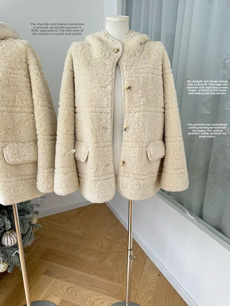 Thiened blanc agneau fourrure Jaet femmes hiver nouveau Sle intégré cuir et fourrure chaleur vêtements d'extérieur coréen Sle coupe ample