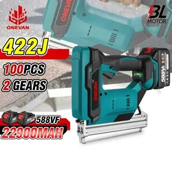 Cordless 2Gear Brushless Electric Nail Gun 422J U Nailer Stapler With 1 Set Nails Wookworking Power Tool For Makita 18V Battery