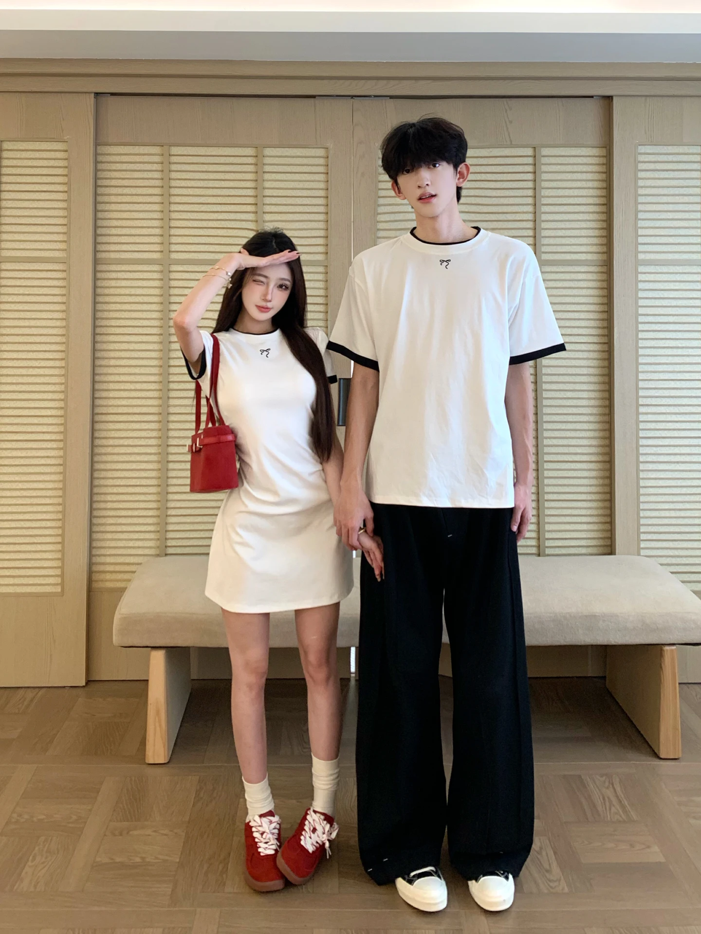 Couple's Summer round Neck Short Sleeve T-Shirt Dress Outfit American Style Spicy Girl Skirt One Skirt One Dress Skin-friendl...