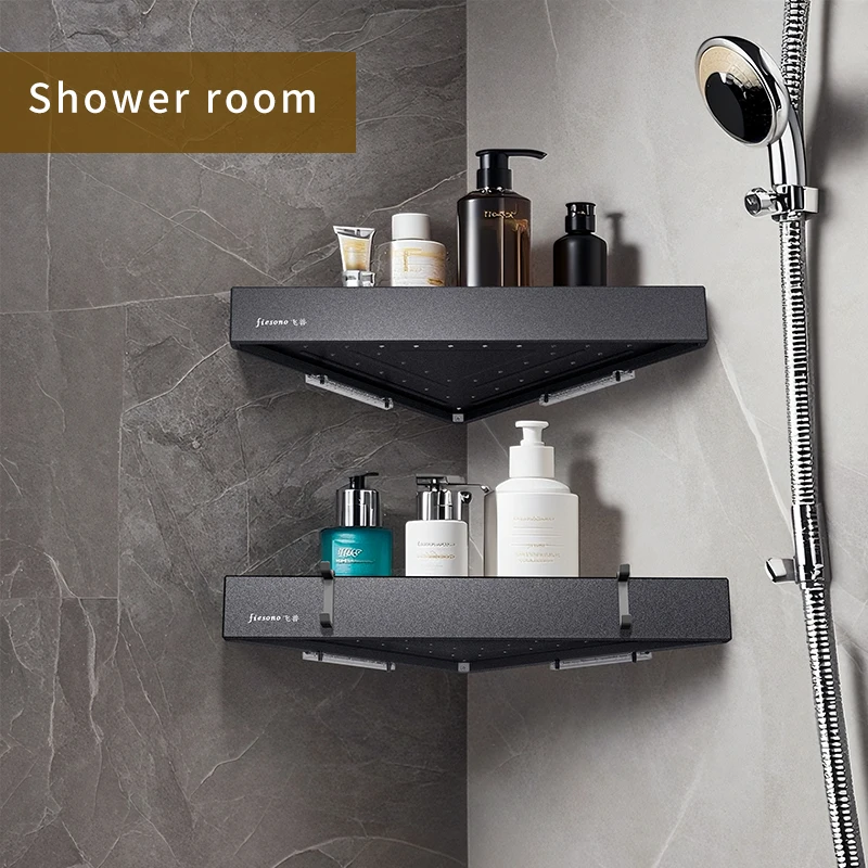 أرفف تنظيم تخزين معدنية مقاومة للصدأ مثبتة على الحائط لا تتطلب مثقابًا للمطبخ والحمام