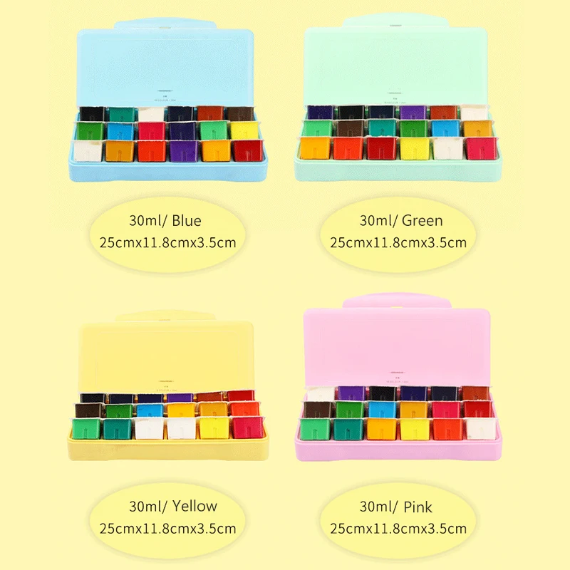 18 Colors Gouache Paint Set 30ml Portable Case With Palette Gouache Paint Watercolor Pigment Non Toxic Paints School Stationery