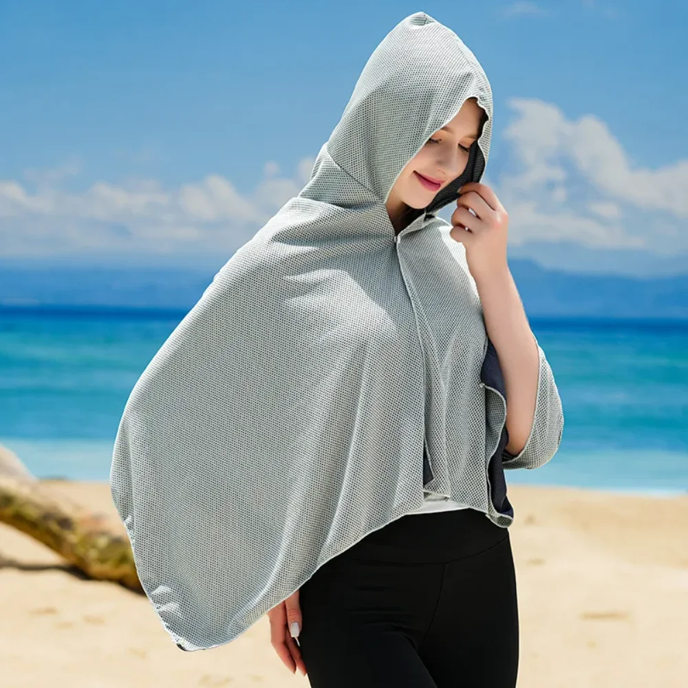 1Pc Cooling Hooded Towel UV Protection Ice Silk Scarf Shawl Quick Dry Neck Face Wrap Sun Protection Beach Sports Running Outdoor