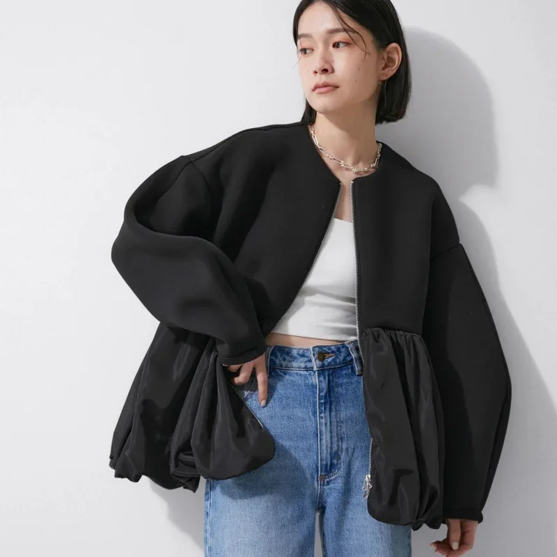 Nomikuma New Ruffled Patchwork Cardigan Zipper Hoodie Pullover Top Jacket 2024 Causal Round Neck Sweatshirt Coat