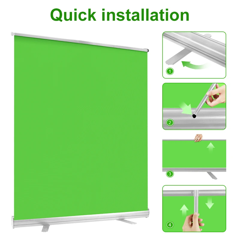 100% Polyester Green Screen,Wrinkle-Free Backdrop With Stand,Pull-Up Type Chroma Key Screen For Photography Stream Online Video