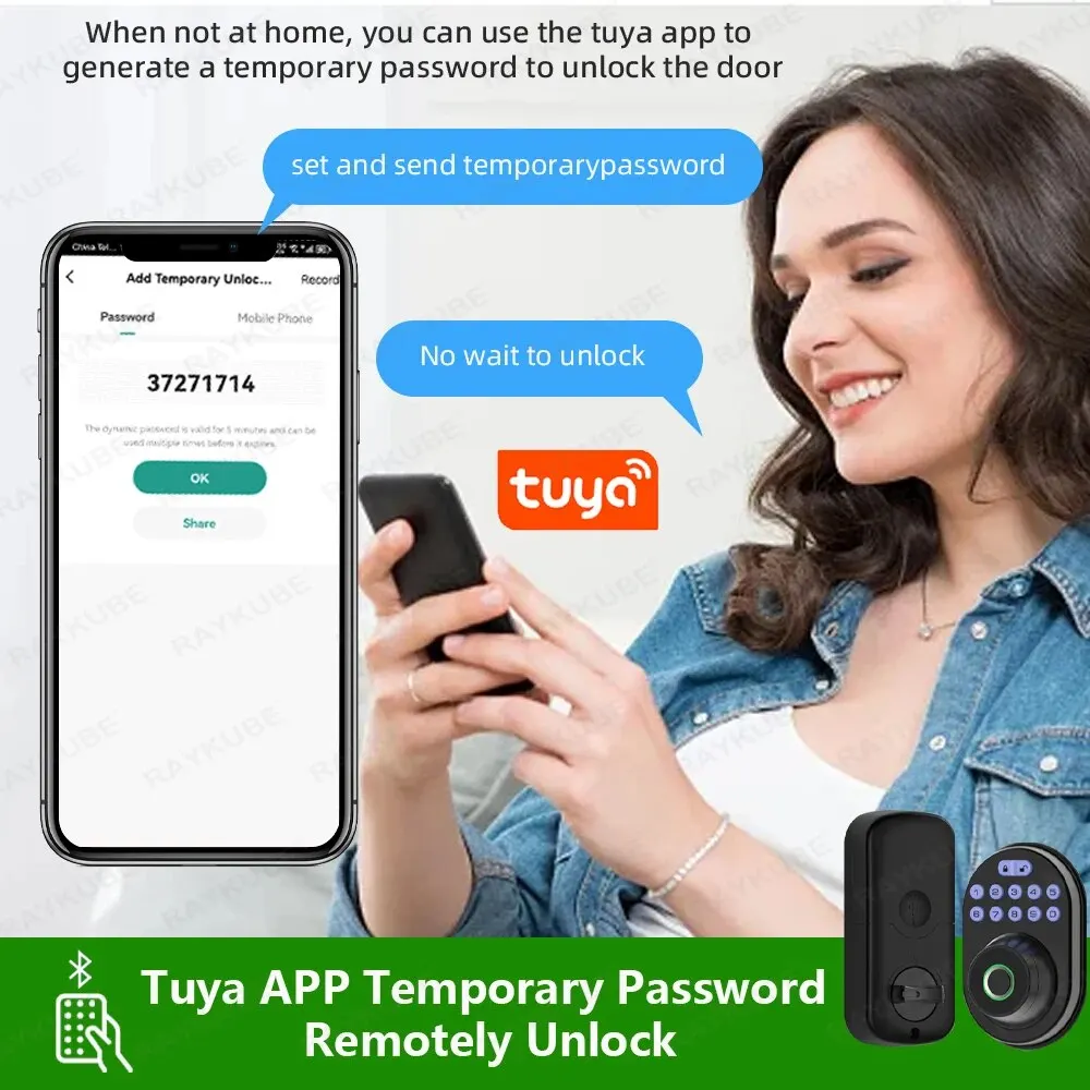 Smart Deadbolt Lock Tuya Bluetooth Fingerprint Digital Electric Lock Support Remote Temporary Password For Wooden Door 904F