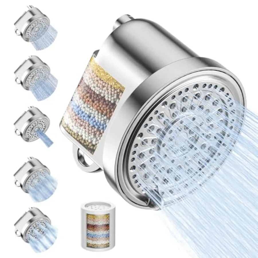 

Filtered Shower Head High Pressure 5 Spray Settings Filtered Showerhead for Hard Water Softener Shower Head Set 30+2 Stage Show