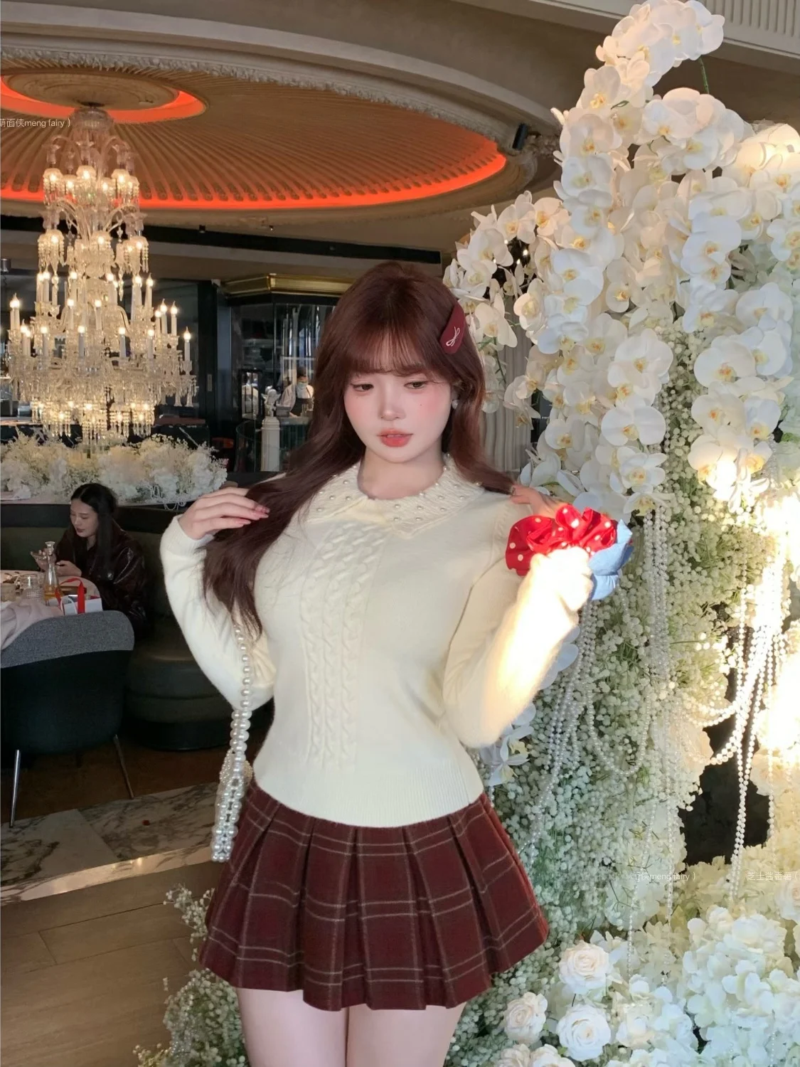 

Adorable Heroine Knitted Long Sve Autumn Winter Sweater Women's Woolen f Skirt Pearl Dr Series Slim Fit Commute Sle