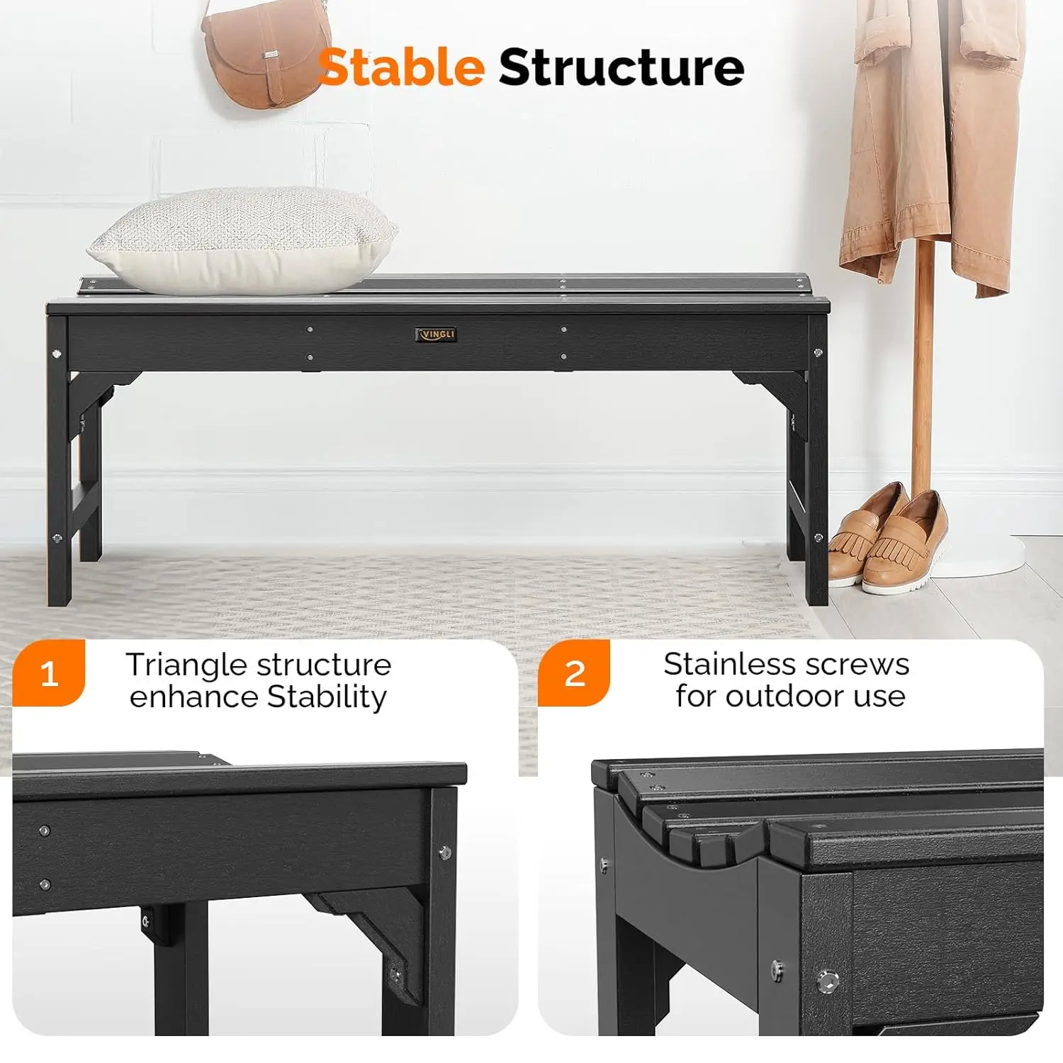 مقعد حديقة خارجي HDPE مقعد الشرفة، مقعد فناء مناسب لجميع الأحوال الجوية، مقعد حديقة كبير الحجم من البولي كولوريد سعة وزن 800 رطل (