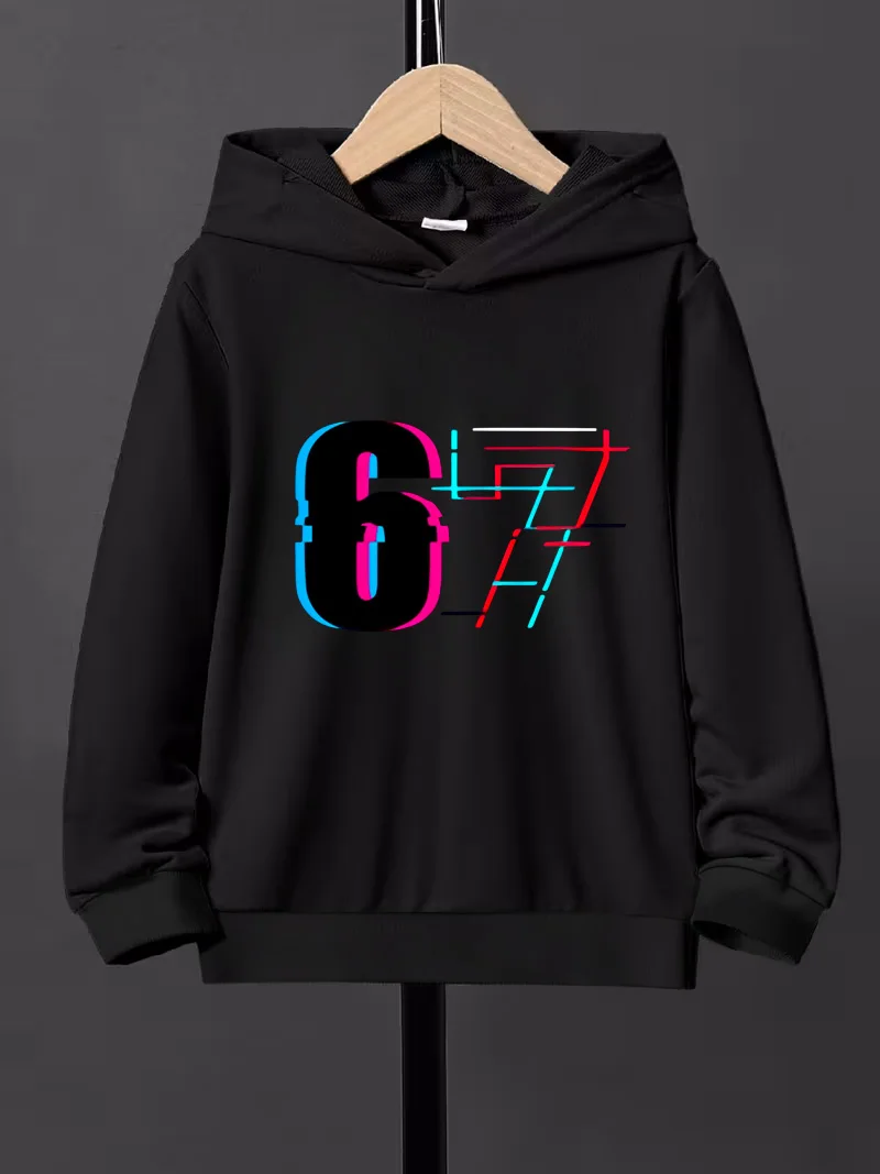 Cyber Neon Digital 67 Print, sudadera con capucha para niños negra Cool And Tech-Savvy