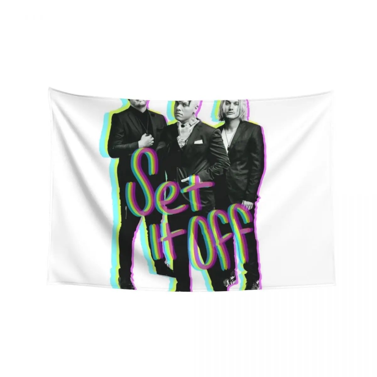 Set it off band group photo GLITCH effect with text Tapestry Carpet Wall Tapete For The Wall Tapestry