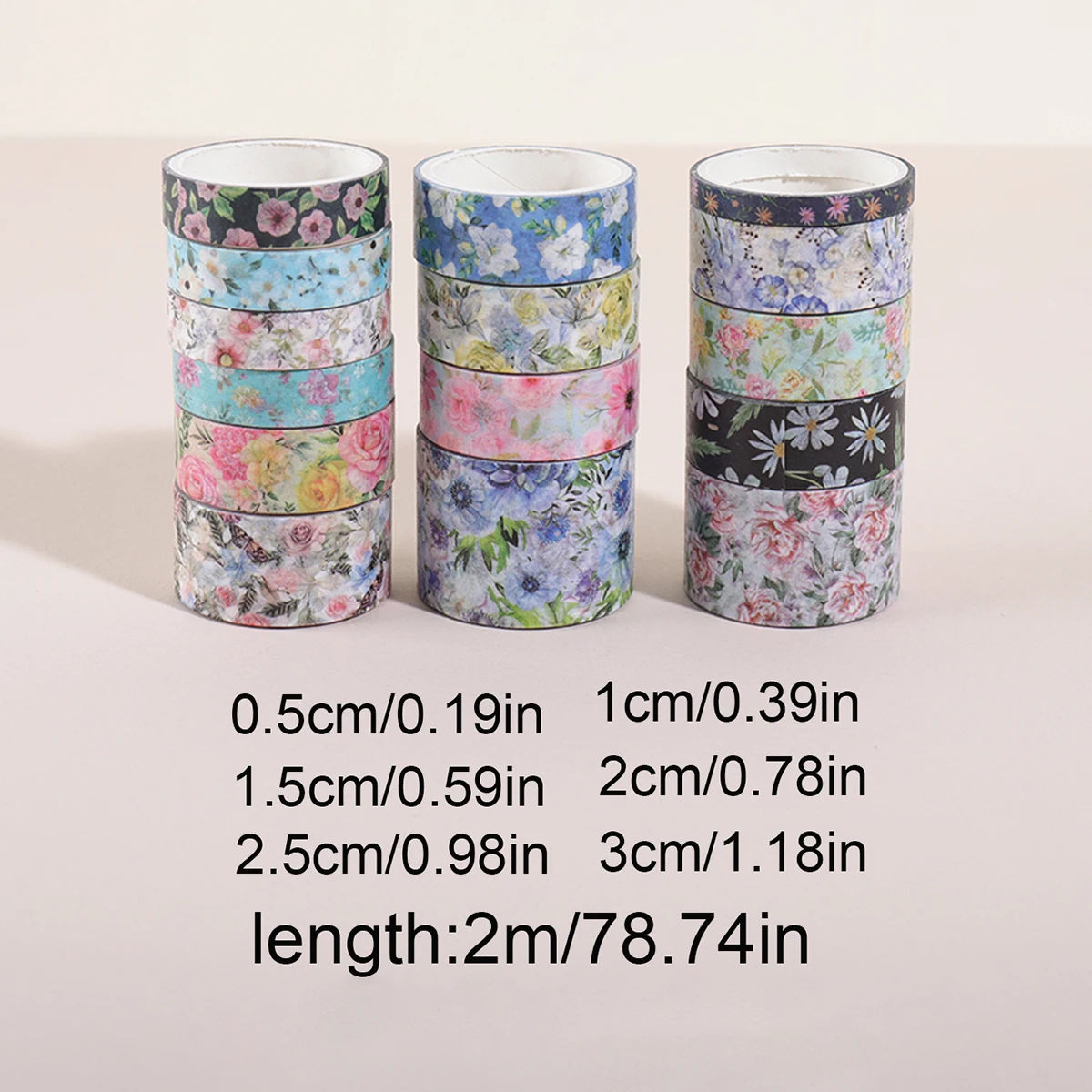 مجموعة 15 لفة/صندوق من شريط واشي بطابع الأزهار، تتميز بأنماط أوراق الزهور المختلفة، ومواد تزيين المجلات بنفسك