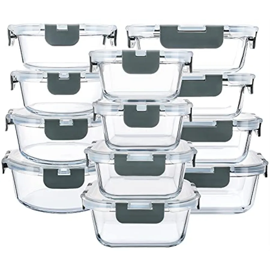 

24-Piece Glass Food Storage Containers with Upgraded Snap Locking Lids, Glass Meal Prep Containers Set - Airtight Lunch Contain