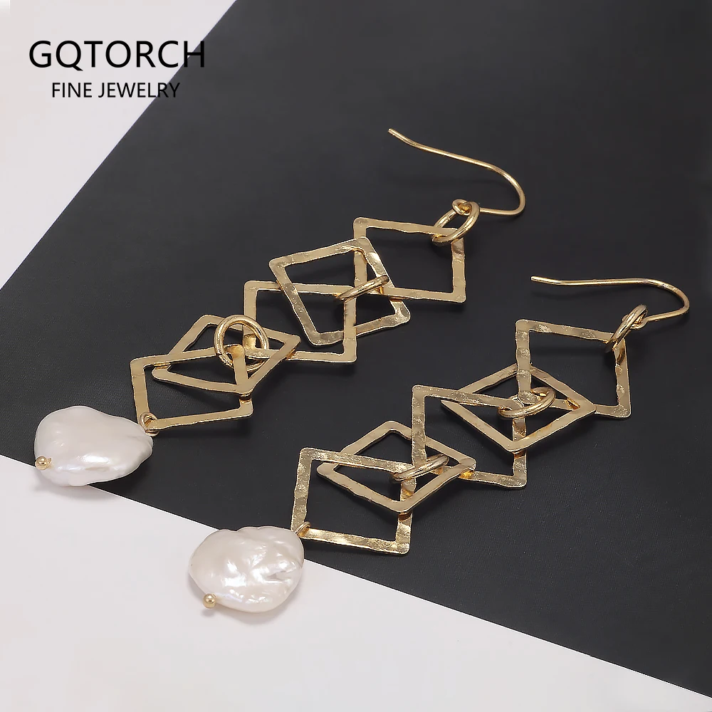 

925 Sterling Silver Natural Baroque Pearl Drop Earrings for Women Gold Plated Geometric Exaggerated Fashion Female Jewelry