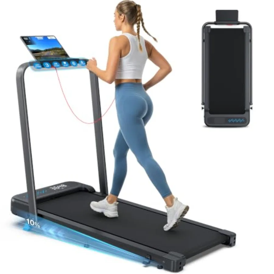 Folding Treadmill for Home Use, Steel Frame, Black, Compact Design with 15 Incline and Adjustable Handle Bar