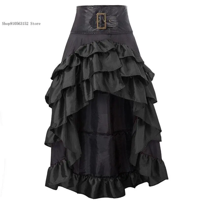 European and American Retro Spring and Autumn Summer Short In Front Long Back Irregular High Waist Spliced Cake Skirt