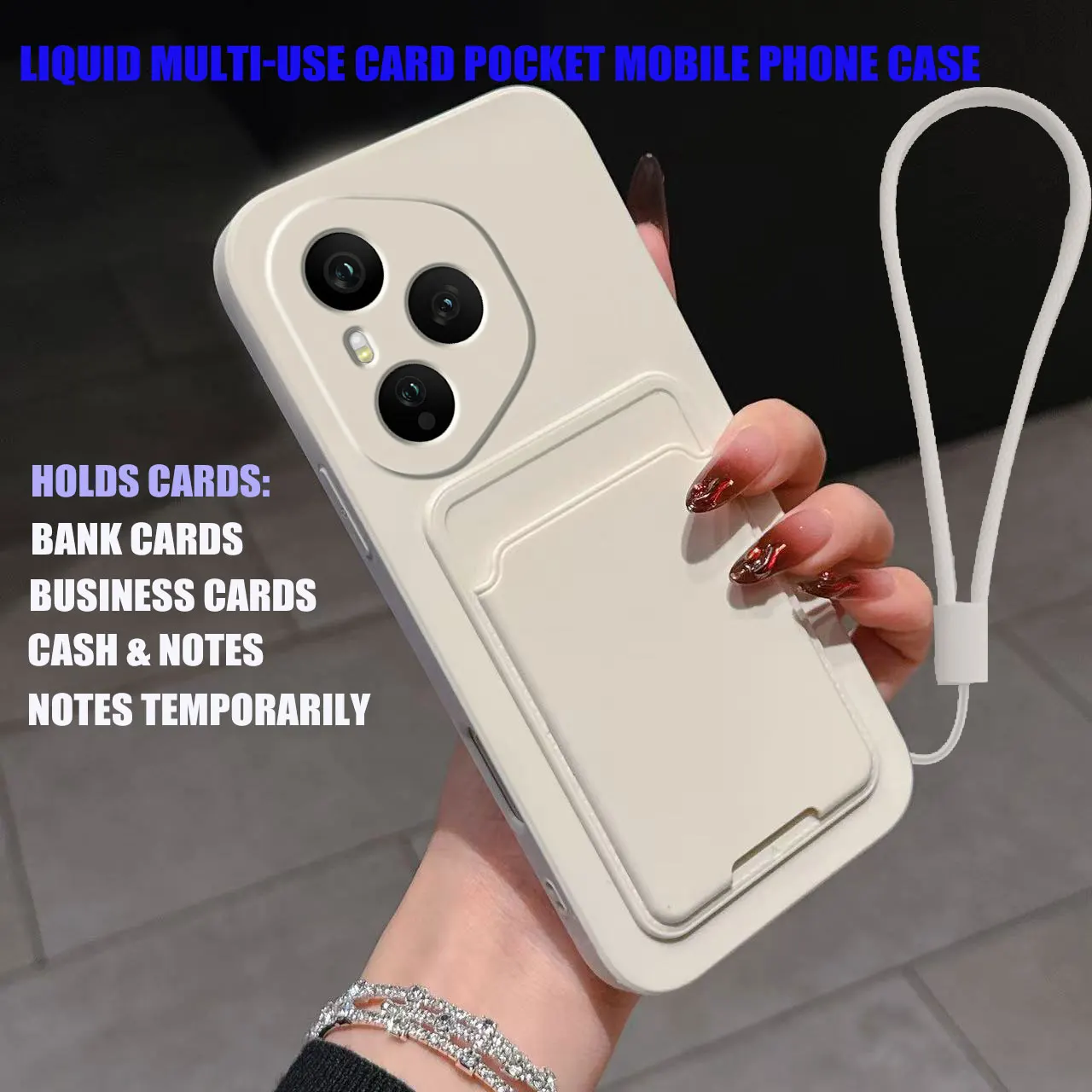 

Чехол для Honor 400 Pro, жидкий силиконовый держатель для карт, мягкий чехол для телефона Honor 300 Pro, противоударный чехол с задним карманом, кошелек для заметок, принципиально