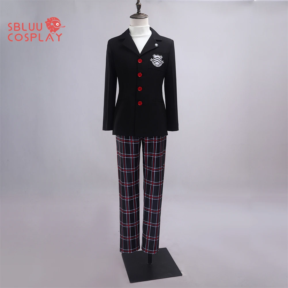 SBluuCosplay P5 Game Ren Amamiya Cosplay Costume Joker School Uniform Embroidery Suit Pants Brooch Daily Wear Unisex Halloween