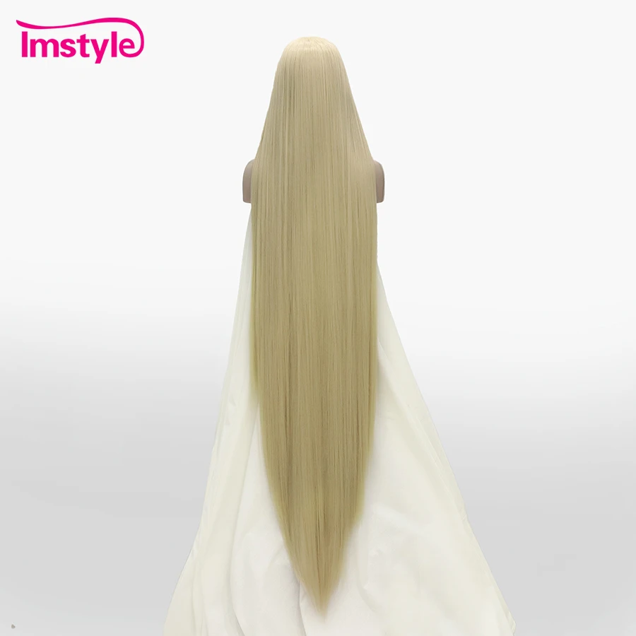 Wig sintetis renda depan Imstyle 60 inci Wig Super panjang Wig hitam pirang Wig Cosplay tahan panas rambut lurus untuk wanita