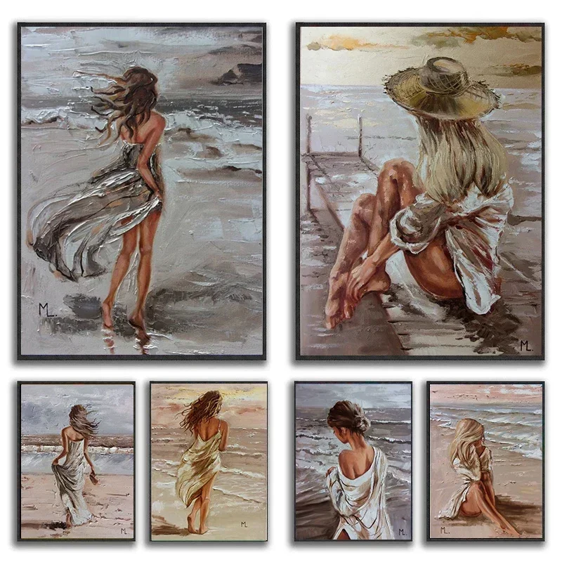 Leinwand Malerei Schöne Mädchen Im Meer Serie Ölgemälde HD Druck Frau Wand Kunst Bilder Wohnzimmer Dekoration