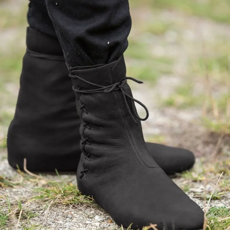 Mittelalterliche Schnür-Piratenstiefel Unisex PU-Leder Ritter Jäger Prinz Cosplay Schuhe Herren Halloween Karneval Bühnenparty Kostüm – Detail 5