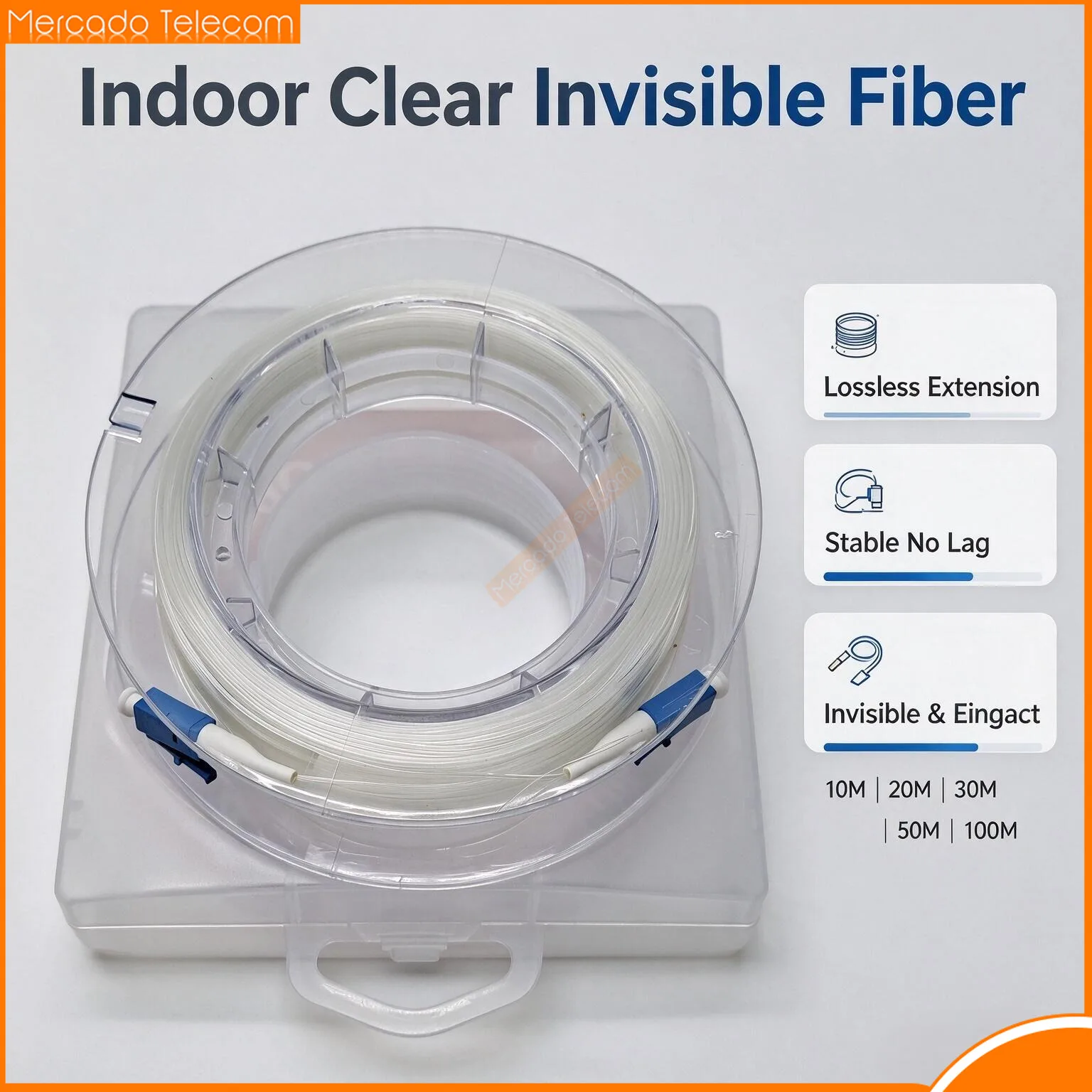 LC-LC Indoor transparent fiber optic cable G657A2 invisible LC/UPC singlemode single core jumper 10m 20m 30m 50m 100m