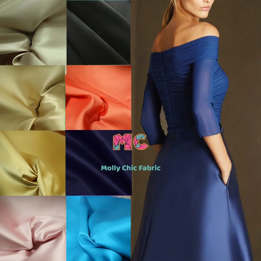 Thick high-quality Mikado twill satin fabric matte DIY evening dress fabric COS high-end custom solid color fabrics for sewing