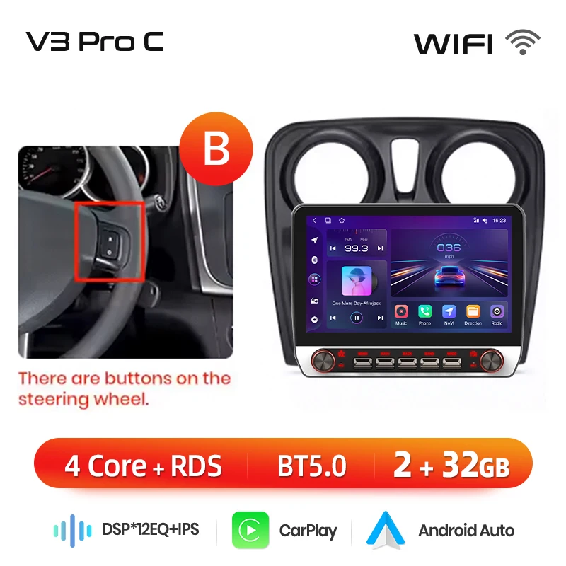 Junsun 13.1″ QLED draadloze CarPlay Android Auto autoradio voor Renault Logan 2 Sandero 2 2014-2019 intelligente systemen DSP SWC