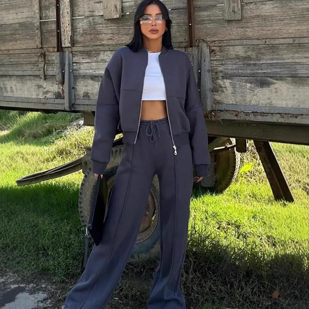 Traje de ocio para mujer, cárdigan deportivo de otoño e invierno, moda urbana para mujer, abrigo de manga larga, pantalones, conjunto de dos piezas