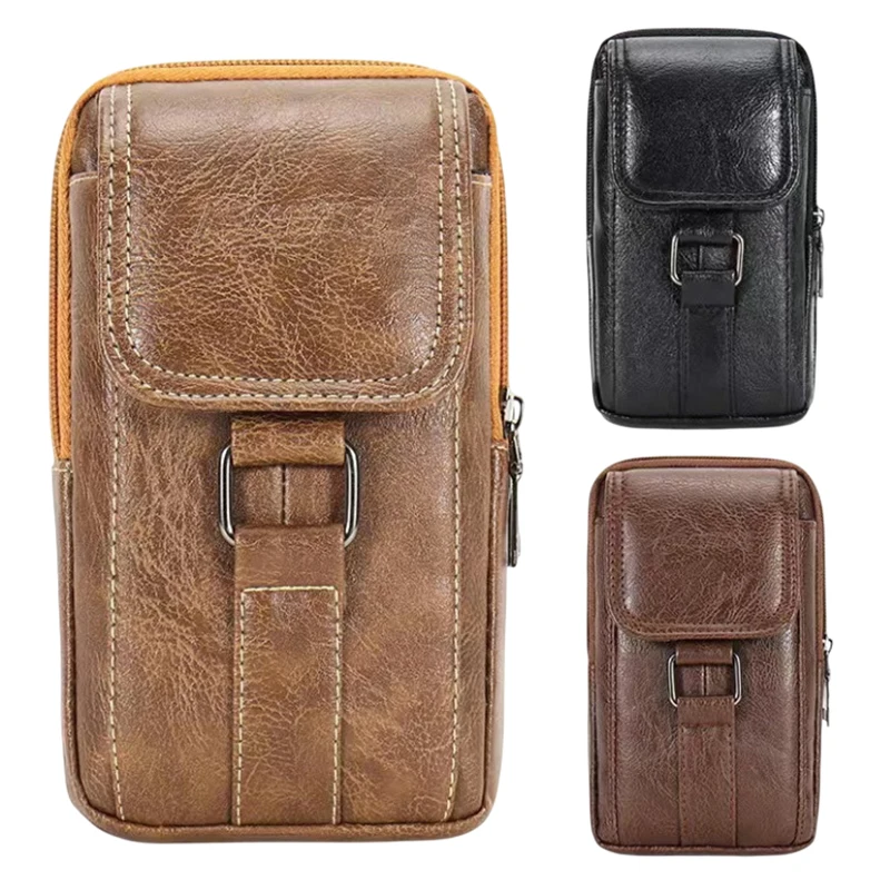 ★▲Vintage Style PU Leather Waist Strap Bag Waterproof With Waist Hook Chest Bag Multi Layer Mobile Phone Waist Bag Travel 1PC