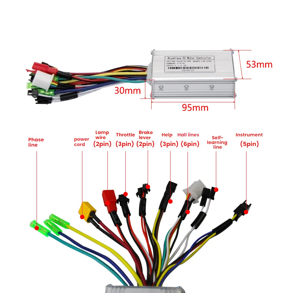 

Ebike Complete Controller and Instrument Panel Kit H100 Color Screen 17A 20A 26A 30A 40A for 24V 36V 48V Electric Bikes