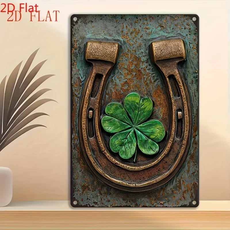 Décoration murale celtique irlandaise vintage 2D - 1 pièce | Panneau métallique en forme de fer à cheval et de trèfle à quatre feuilles pour la décoration de la Sainte-Journée de Saint-Patrick
