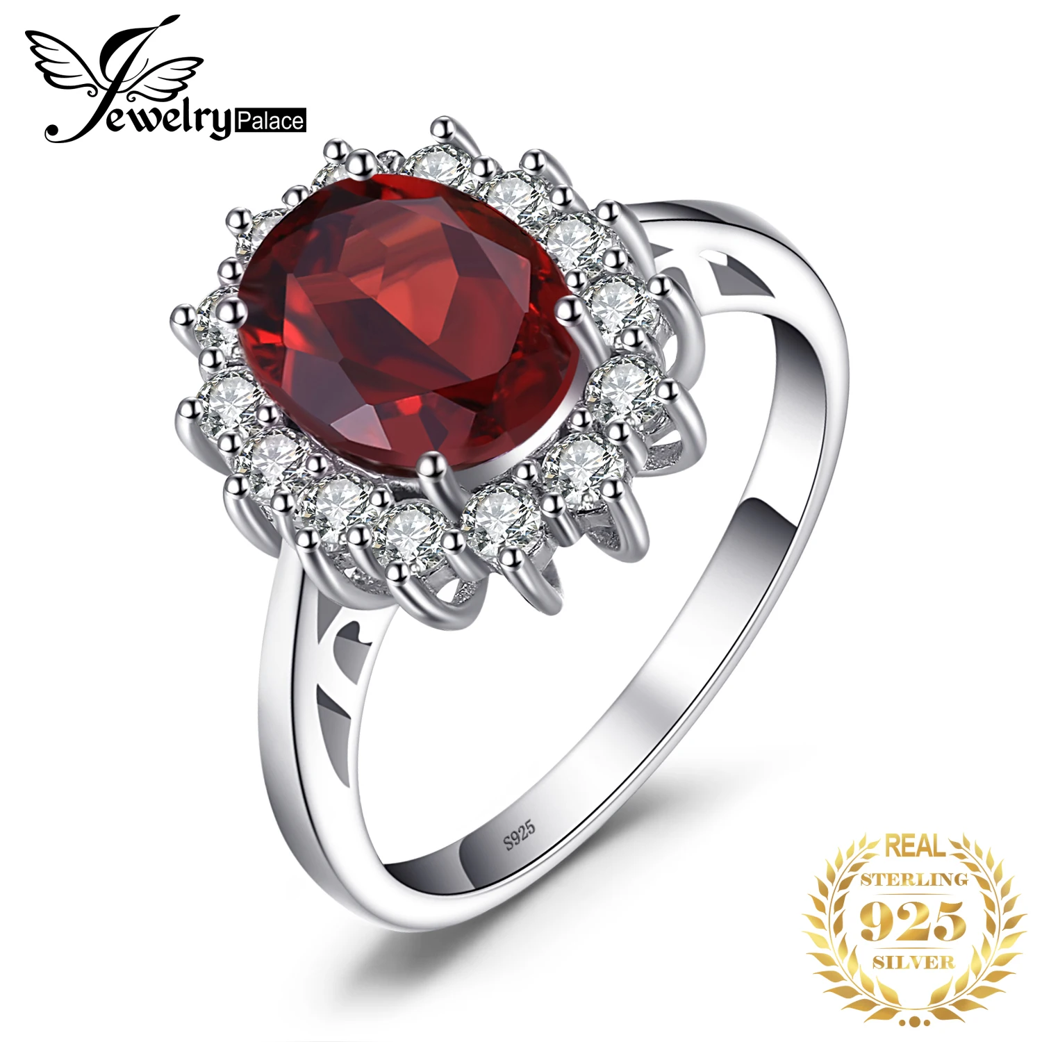 

JewelryPalace Diana 2.5ct Natural Red Garnet 925 Sterling Silver Wedding Engagement Halo Ring for Women Fashion Jewelry Gift