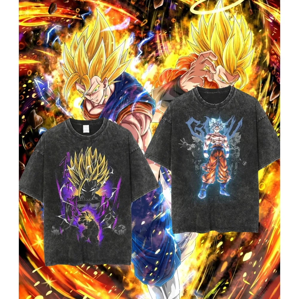 

Anime Dragon Ball Z Vegeta Vintage Wash T-Shirt Short Sleeve Loose Sports Fitness T-Shirt Men's Harajuku Clothing Dragon Ball