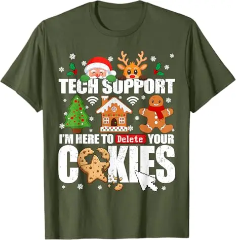 الدعم التكنولوجي حذف ملفات تعريف الارتباط الخاصة بك الرجال القبيح عيد الميلاد IT الطالب الذي يذاكر كثيرا تي شيرت Y2k سانتا عيد الميلاد منامة زي الأسرة مطابقة قائلا المحملة
