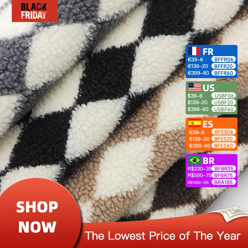 

Polyester Lamb Wool Grain Fleece Fabric, Jacquard Diamond Plaid Sweatshirt, Jacket Cover, Plush Fabric, DIY Sewing Clothing