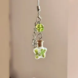 Fashion Lucky Four Leaf Clovers Wishing Bottle Beaded Phone Charm Pendant Fashionable Ornament Cell Phone Keyring Strap Lanyard