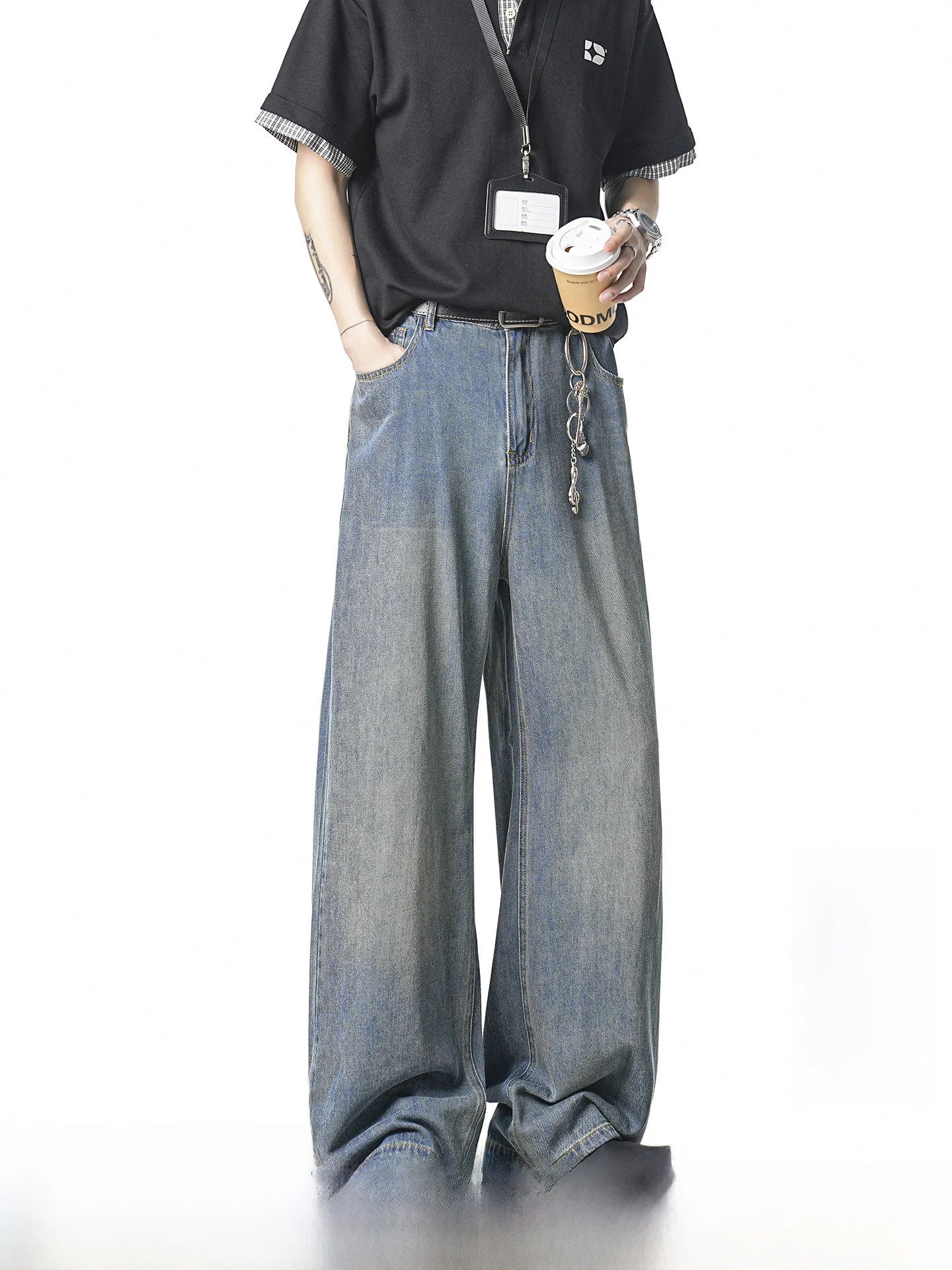 American Style Rylee Ice Silk Jeans Men Summer Thin Straight Leg Wide Leg Breathable Boys Jeans Cotton Polyester Lyocell Viscose
