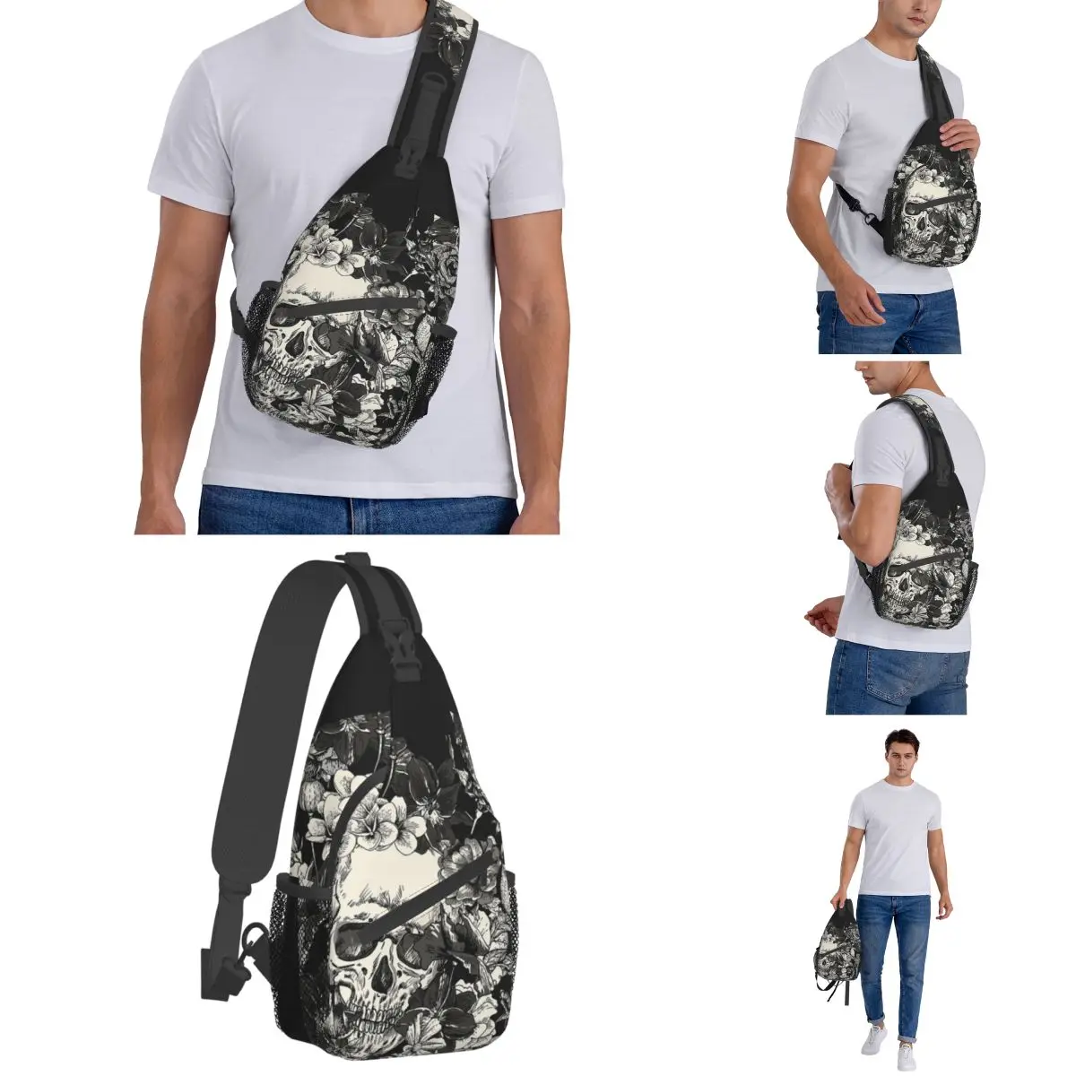 Skull Skelet Death Crossbody Sling Bag Borst Tas Gothic Dark Horror Goth Schouder Rugzak Dagpack Wandelen Outdoor Fietstas